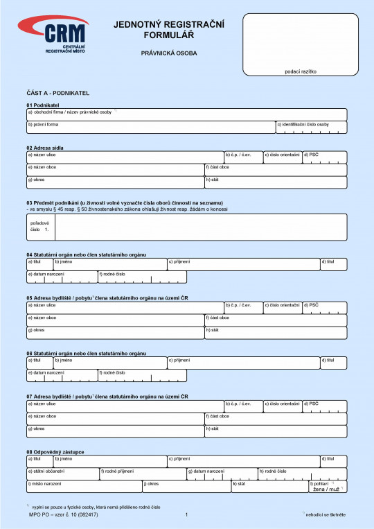 Jednotný registrační formulář
